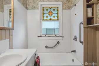 Bathroom- Check out the original stained glass
