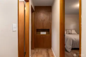 Built in storage adds vintage charm