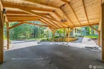 Lighted Cedar Carport with Chandeliers