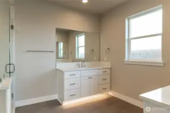 Primary bath with double vanities, like home