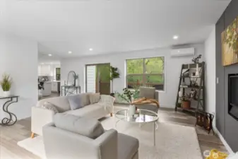 Looking towards the Trex deck that overlooks the surrounding trees and greenery.