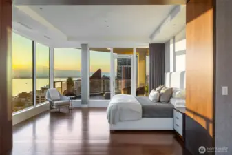 Just one part of the generously-sized primary suite. Easy access to the terrace. Beautiful views from north to west. Coved ceilings with perfect lighting.