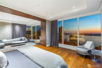 One-touch (wall panel or Control4 remote) sheer drapes and black-out curtains.