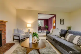 Sunken living leading to dining room