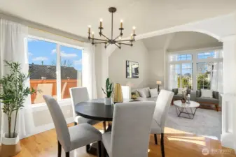 View from kitchen into Dining Room & Living Room.