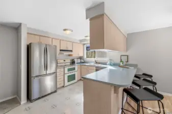 Plenty of cabinetry and food preparation space.