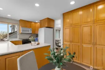 Abundant cabinet and counter space in the kitchen. Pantry cabinetry includes convenient roll out drawers.