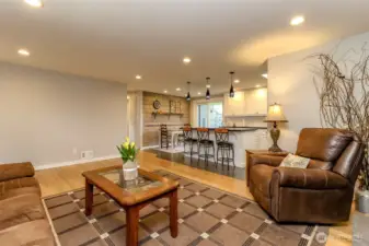 The fully remodeled open floor plan adjoins the living room with the kitchen and dining area. This space is beautiful and makes the perfect spot for gatherings and making memories
