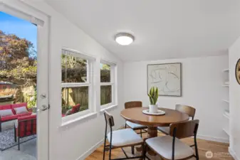 Added in 2010 , this nook allows for a peaceful space to enjoy your morning espresso and croissant while overlooking the back garden and planning your day.