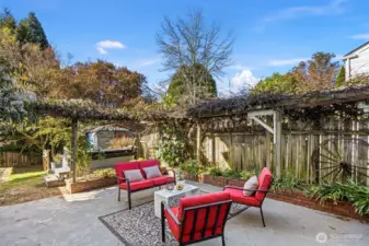 Leave the door open or just relax here and listen to the gurgling hot tub or the birds enjoying the clematis colors.