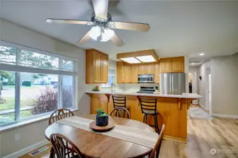 Dining area flows into kitchen