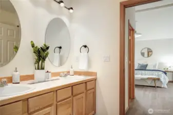 Dual vanity and separate toilet room