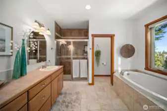 Primary Bath with soaking tub and dual vanity
