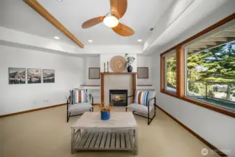 Cozy up by the gas fireplace