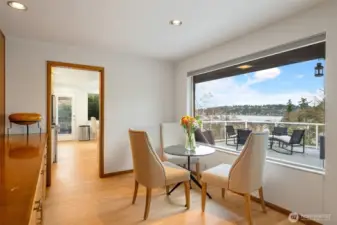 Charming dining room with an original built-in buffet and beautiful outlook