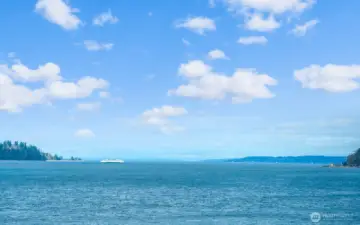 Enjoy the view of Colvos Passage and the ferry passing by Blake Island all day and night.