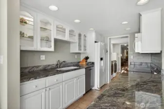 Custom cabinets with lots of lighting.