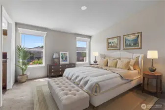 Virtually staged Primary bedroom.