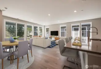 Virtually staged great room w dining