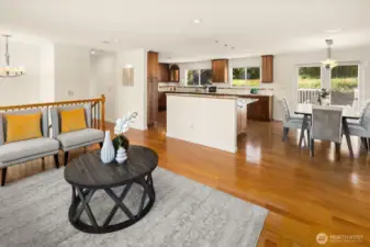 Looking towards dining space and kitchen