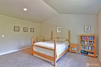 Primary bedroom with vaulted ceilings and lots of room