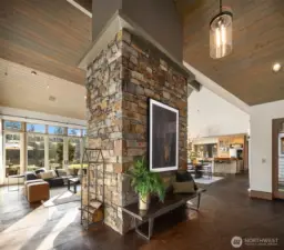 Floor to ceiling fireplace and vaulted ceilings