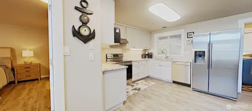 View of kitchen from dining area
