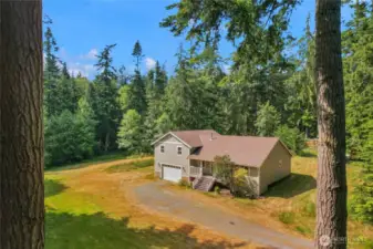 Arial view of the front of the home