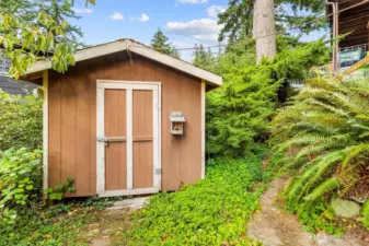 Detached storage shed ideal for tools, hobbies, or outdoor gear.