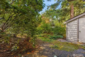 Uncovered patio area with storage