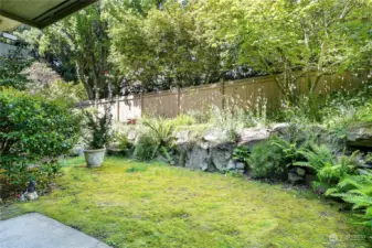 Outside garden area provides privacy and beauty.