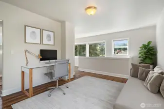 2nd Level room with lake views and original polished hardwood floors - Spare Office, Guest Bedroom - Virtually staged to show possibilities. Fresh paint through-out the home.