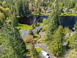 Photographers aerial view showing approximate lot lines. Professional survey done, plans available. Snohomish County shows 33,106 square foot lot - one of the larger waterfront parcels in the community.