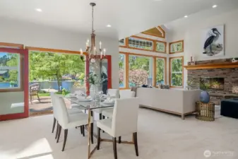 Dining Area with French Doors to Deck, Dock & Lake - Easy Entertaining