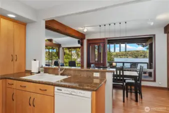 From the kitchen towards the living room - still enjoying the view