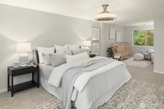 Generously sized primary suite on upper level with versatile nook.