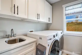 Utility room with sink, cabinet space all on the main level