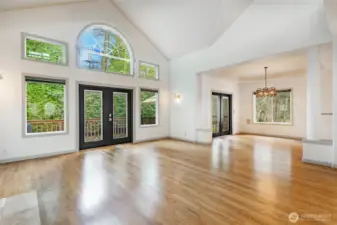 Dining room with french doors leading to deck.