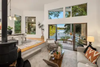 Living room with wood fireplace