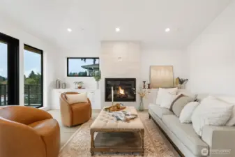 Great room with built ins and fireplace.