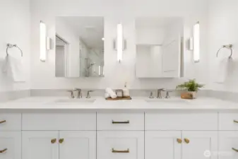 Primary bathroom with double sinks.
