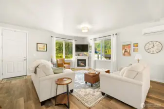 The corner windows facing northwest provide tons of natural light in the living room.