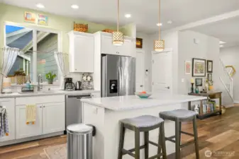 Kitchen is light and bright