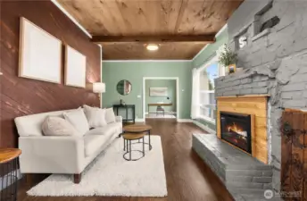 Living room with 10 Ft tall ceilings.