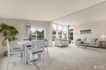 The dining area flows into the living space