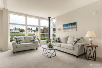 Living room looks out to the amazing views of the community gardens