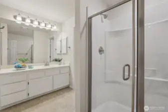 Primary Bathroom with new shower glass doors