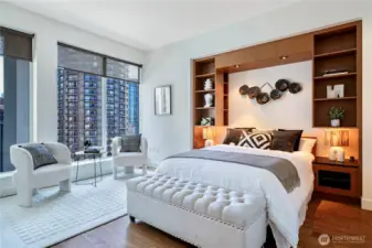 Luxurious bedroom retreat featuring a built-in, custom Murphy bed