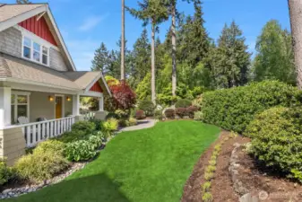 Luscious lawns surround the house.
