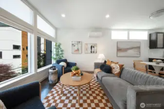 Large windows bring in natural light.